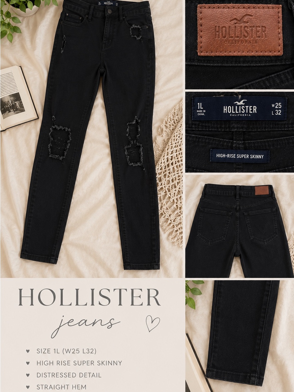 Hollister Women’s Black High-Rise Distressed Super Skinny Jeans